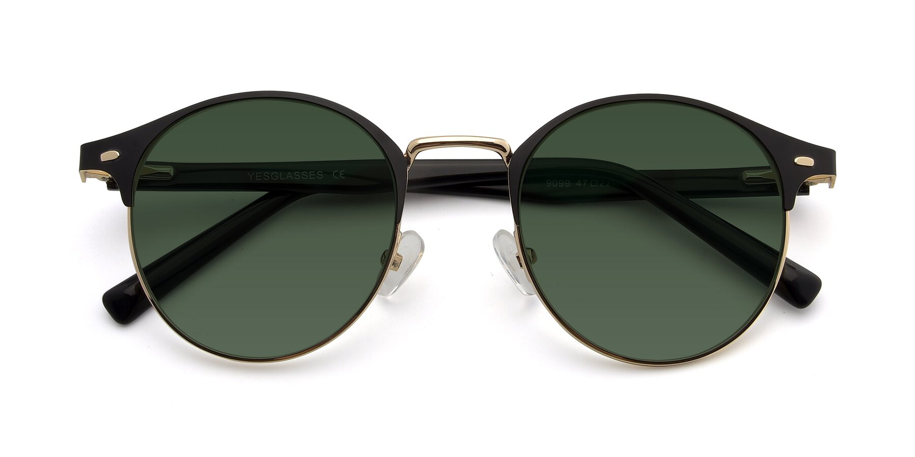 Folded Front of 9099 in Black-Gold with Green Tinted Lenses