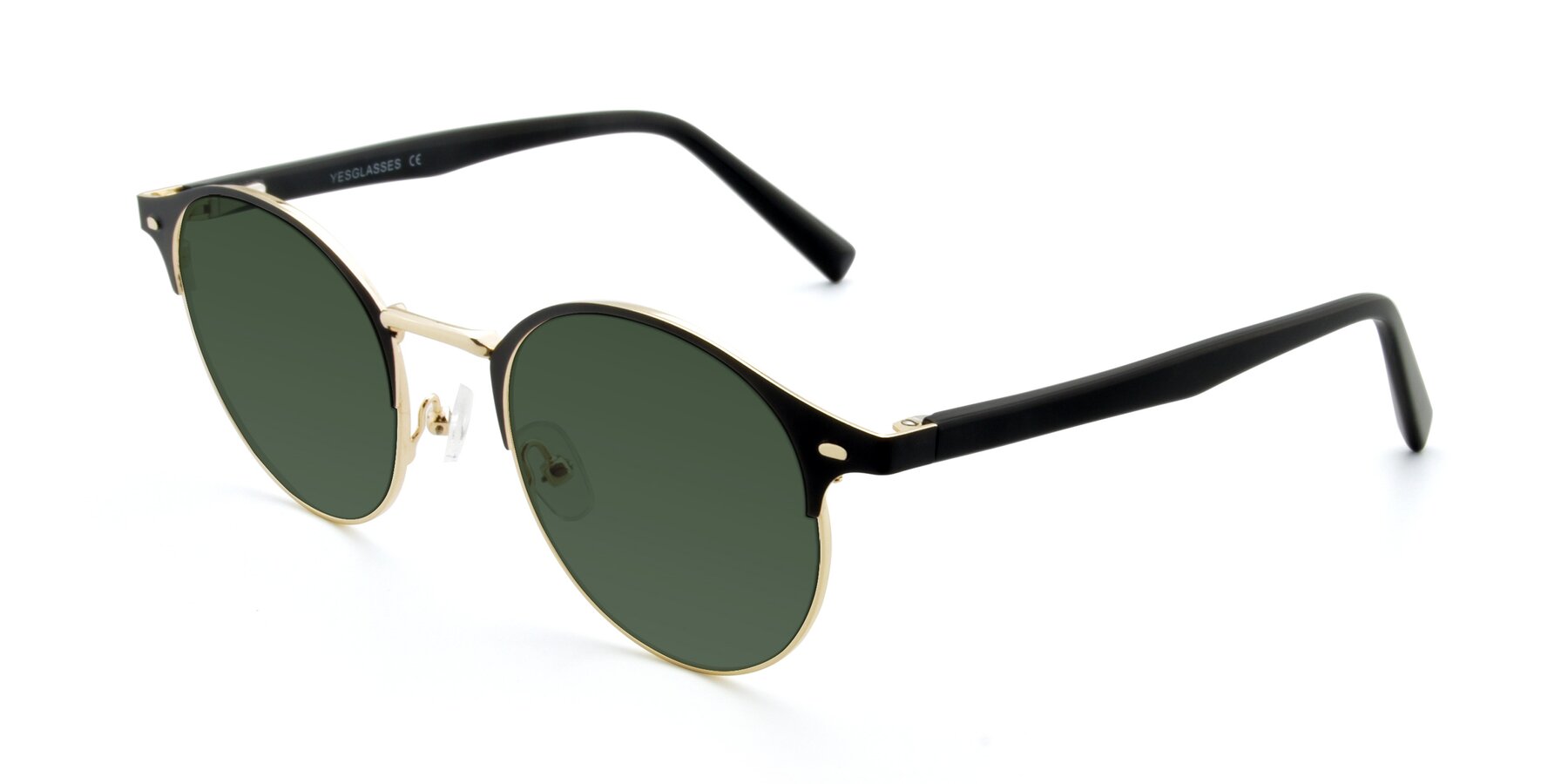Angle of 9099 in Black-Gold with Green Tinted Lenses