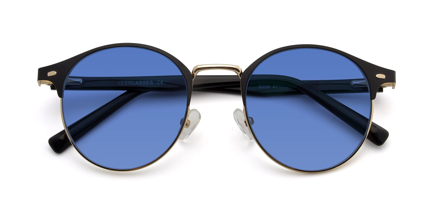 Folded Front of 9099 in Black-Gold with Blue Tinted Lenses