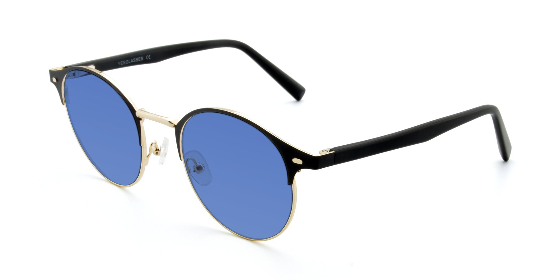 Angle of 9099 in Black-Gold with Blue Tinted Lenses