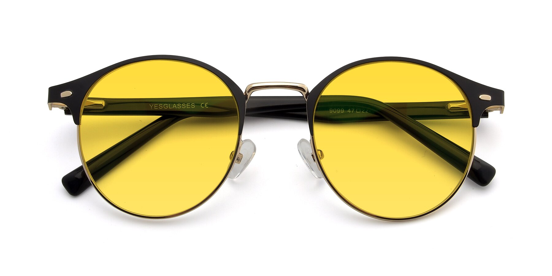 Folded Front of 9099 in Black-Gold with Yellow Tinted Lenses
