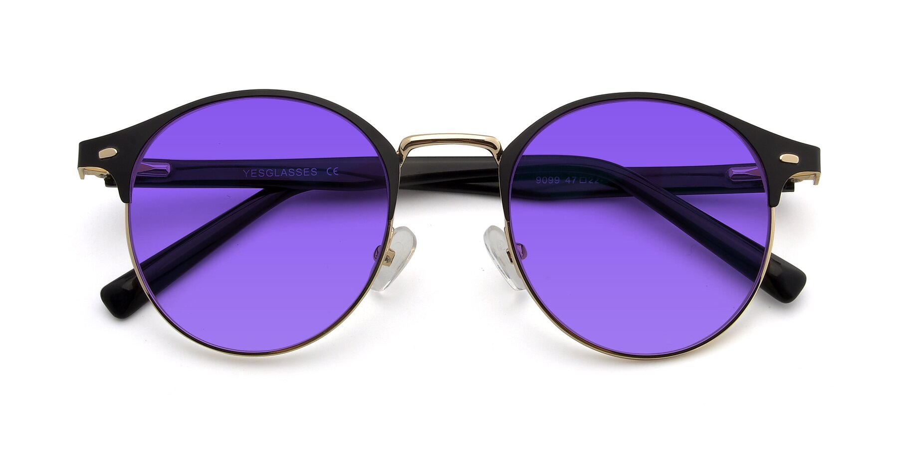 Folded Front of 9099 in Black-Gold with Purple Tinted Lenses