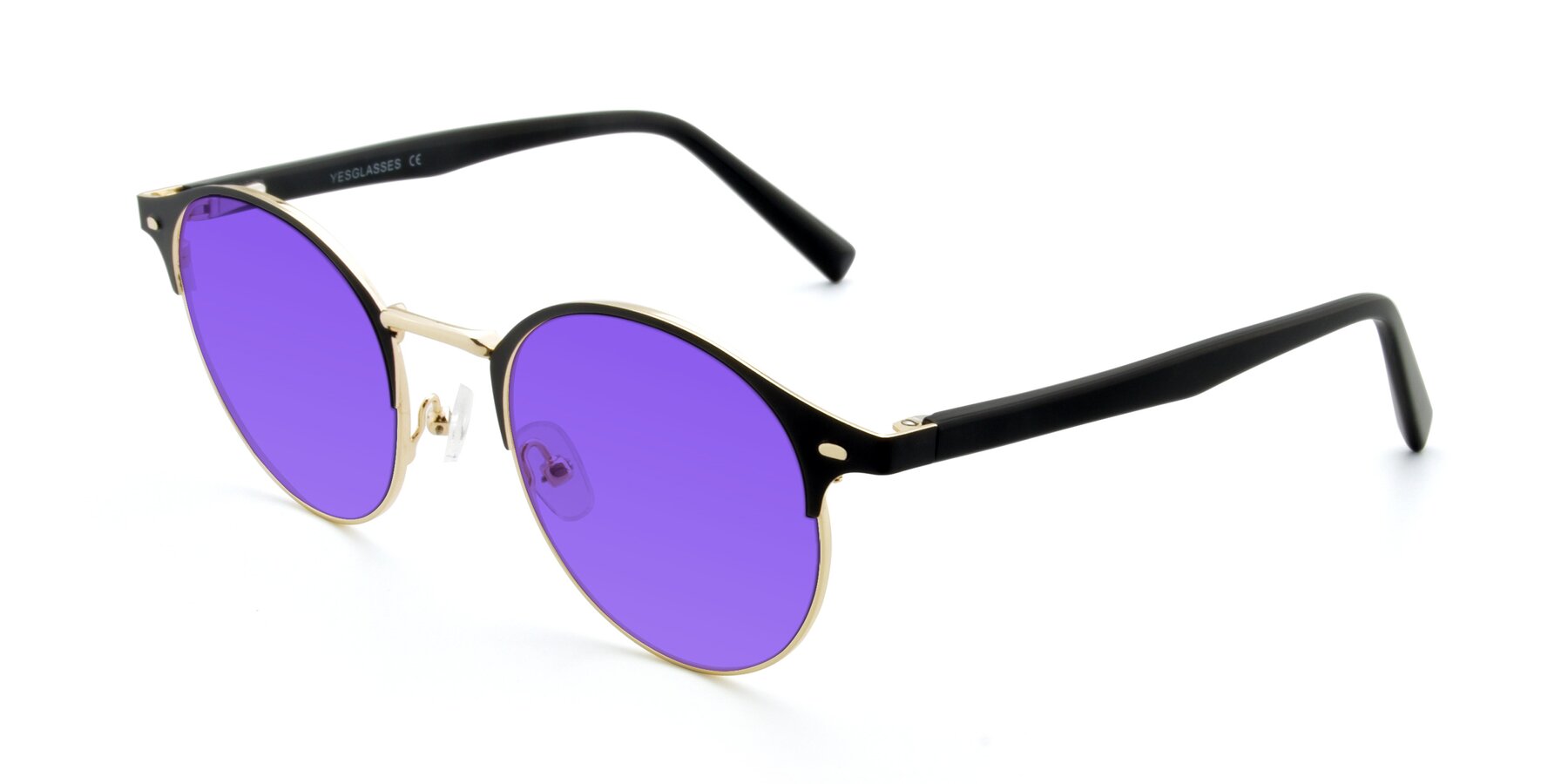 Angle of 9099 in Black-Gold with Purple Tinted Lenses