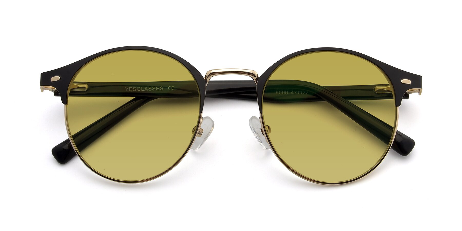 Folded Front of 9099 in Black-Gold with Champagne Tinted Lenses