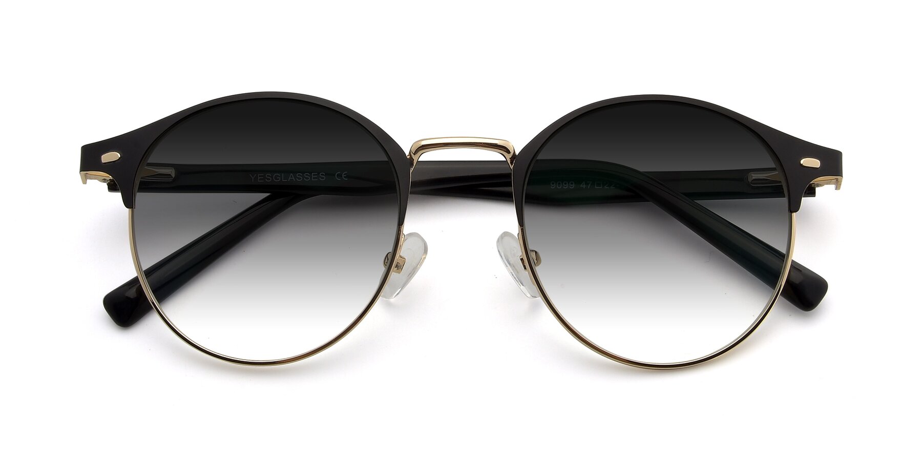 Folded Front of 9099 in Black-Gold with Gray Gradient Lenses