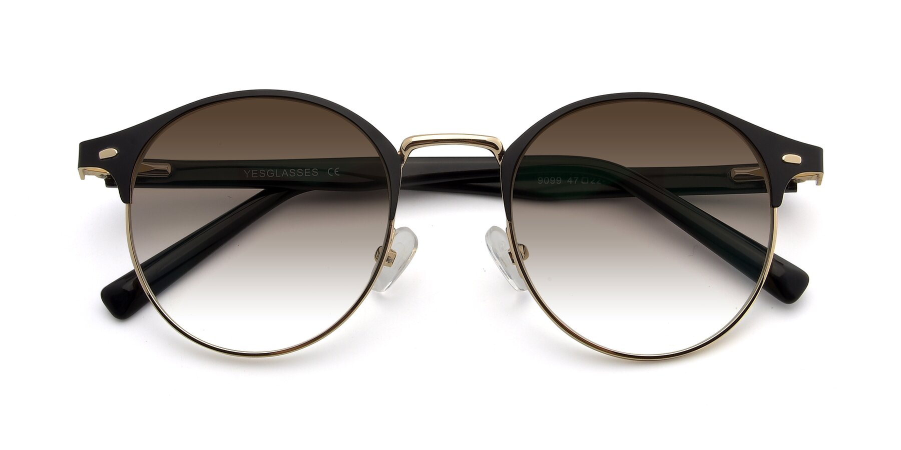 Folded Front of 9099 in Black-Gold with Brown Gradient Lenses
