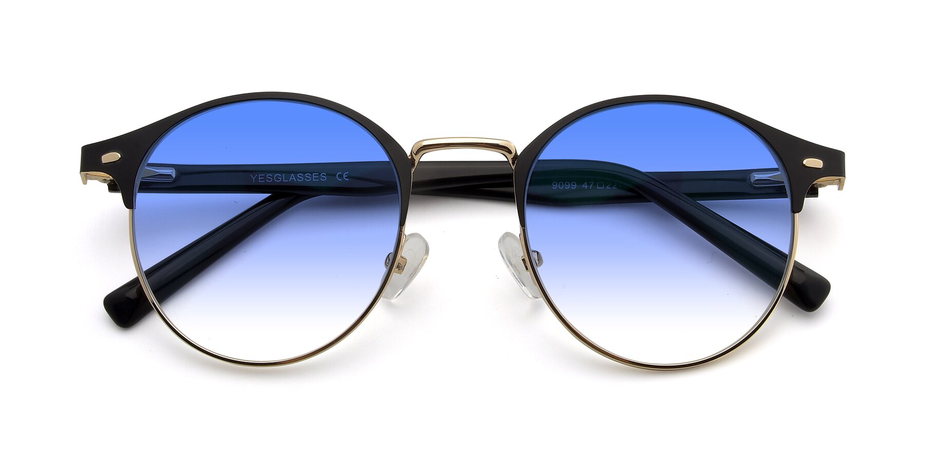 Folded Front of 9099 in Black-Gold with Blue Gradient Lenses