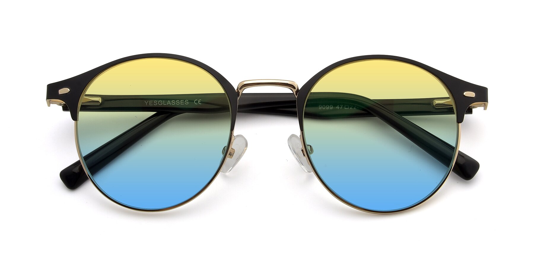 Folded Front of 9099 in Black-Gold with Yellow / Blue Gradient Lenses