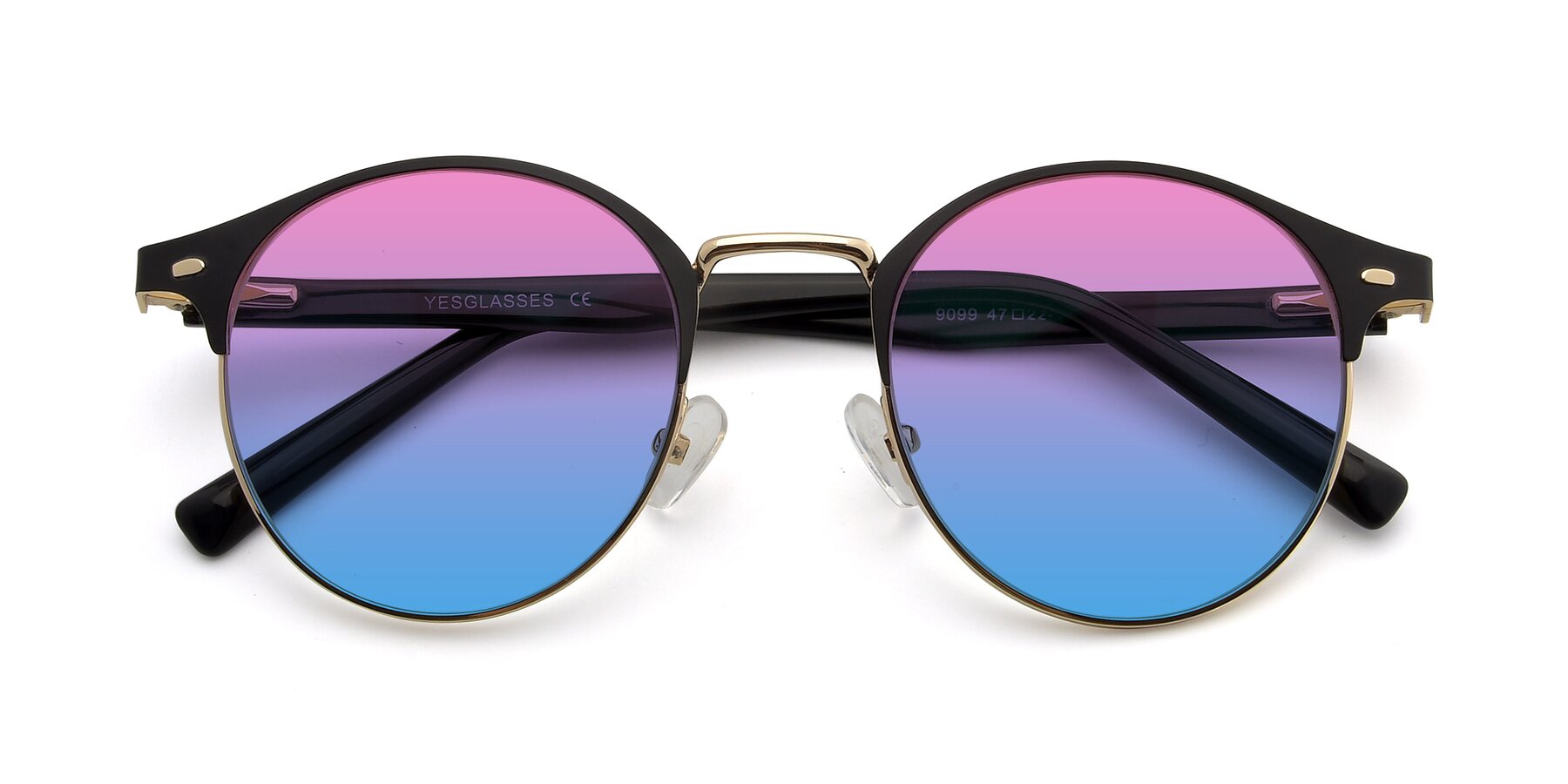 Folded Front of 9099 in Black-Gold with Pink / Blue Gradient Lenses