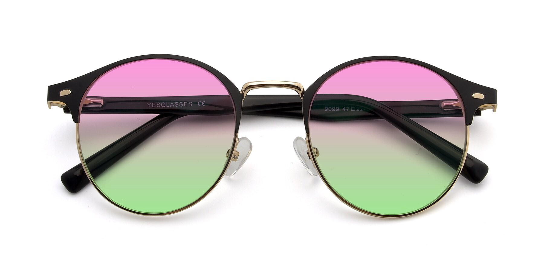 Folded Front of 9099 in Black-Gold with Pink / Green Gradient Lenses