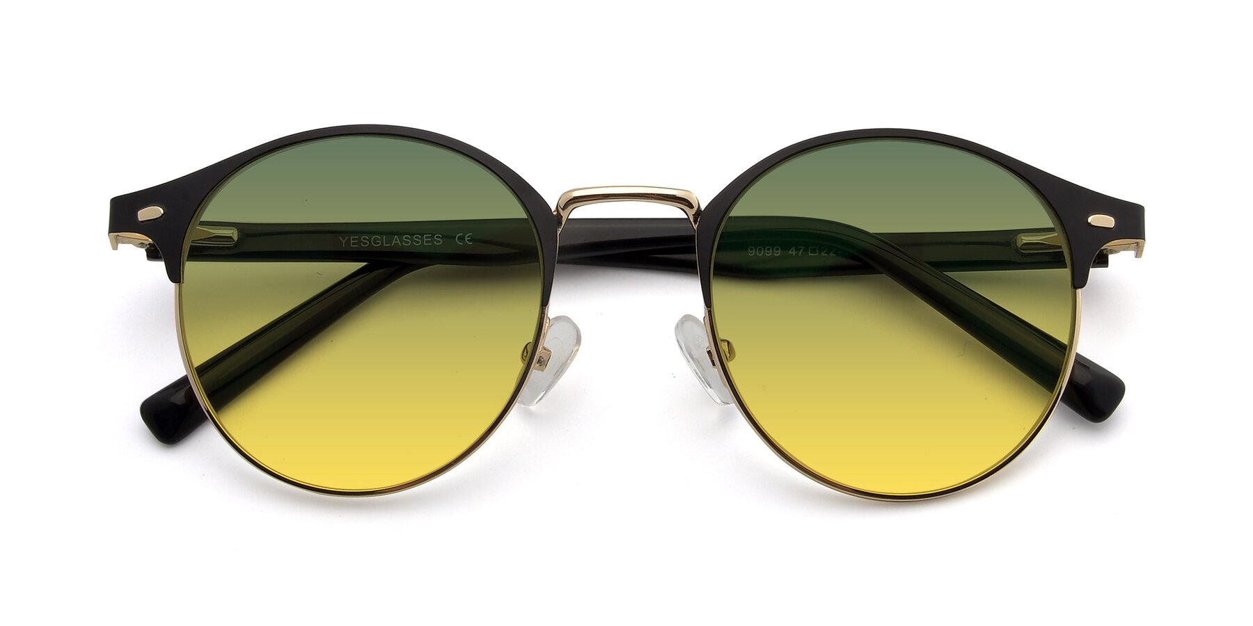 Folded Front of 9099 in Black-Gold with Green / Yellow Gradient Lenses