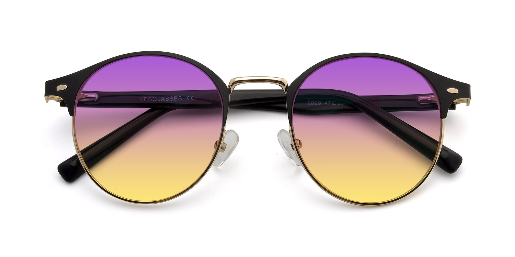 Folded Front of 9099 in Black-Gold with Purple / Yellow Gradient Lenses
