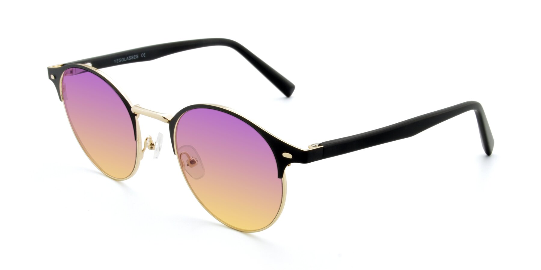 Angle of 9099 in Black-Gold with Purple / Yellow Gradient Lenses