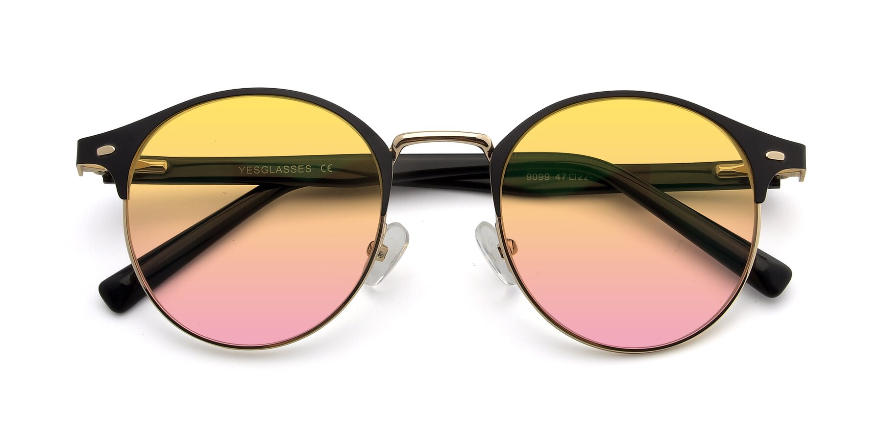 Folded Front of 9099 in Black-Gold with Yellow / Pink Gradient Lenses