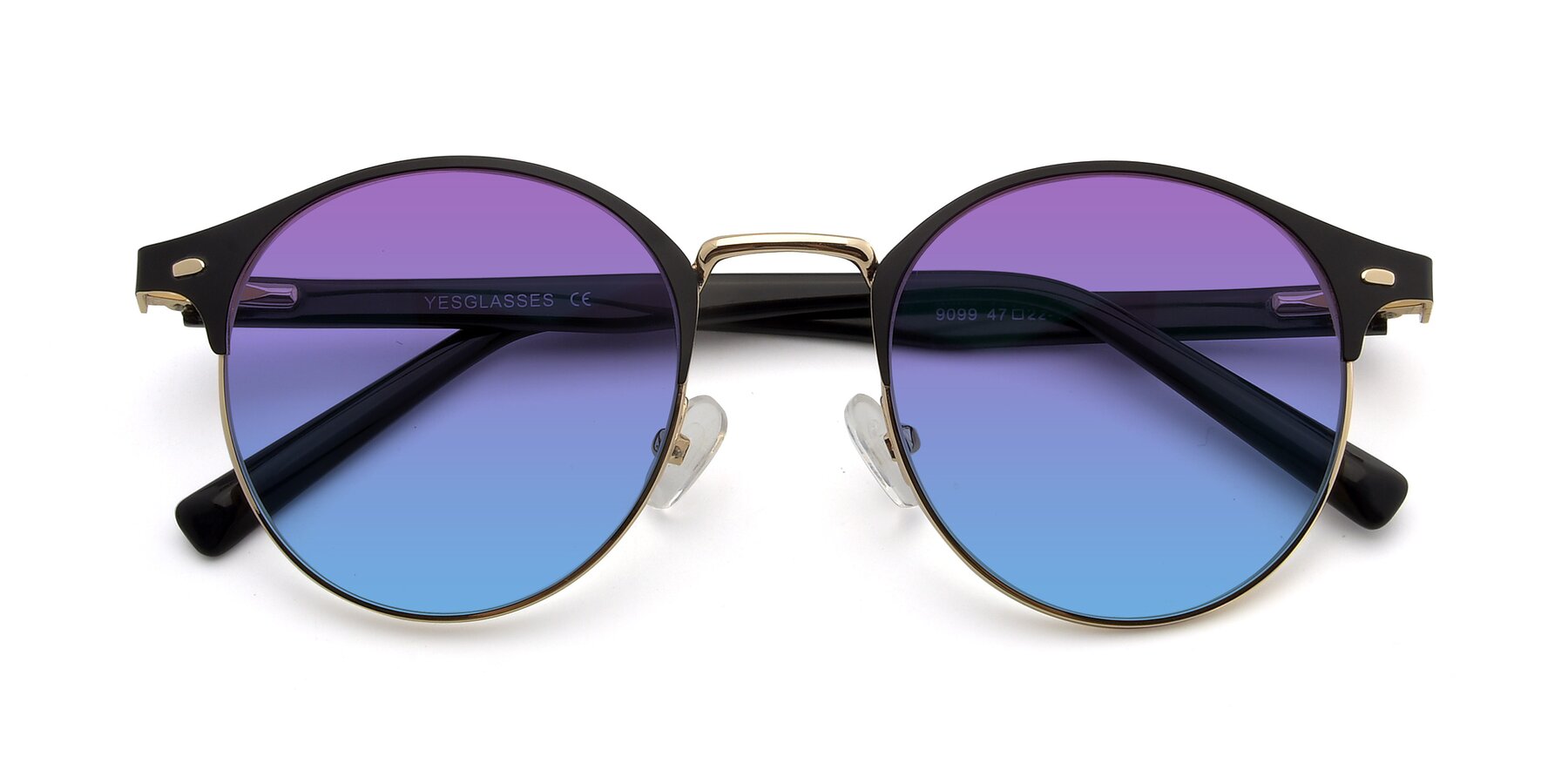 Folded Front of 9099 in Black-Gold with Purple / Blue Gradient Lenses