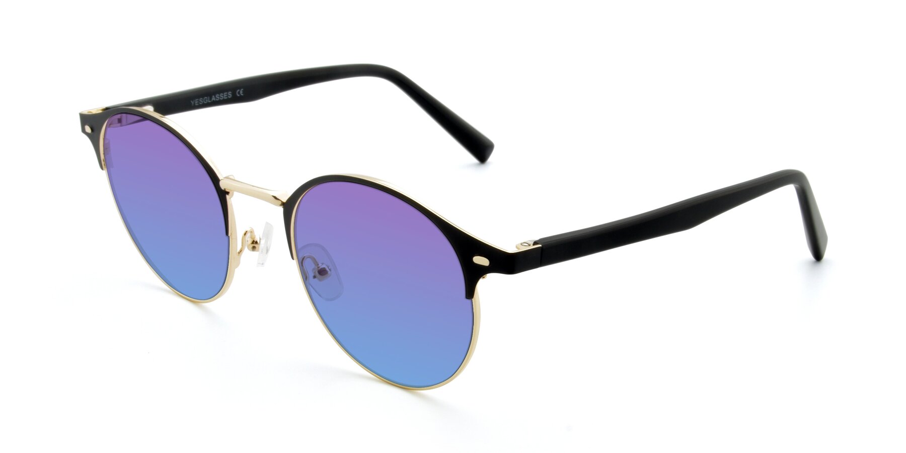 Angle of 9099 in Black-Gold with Purple / Blue Gradient Lenses