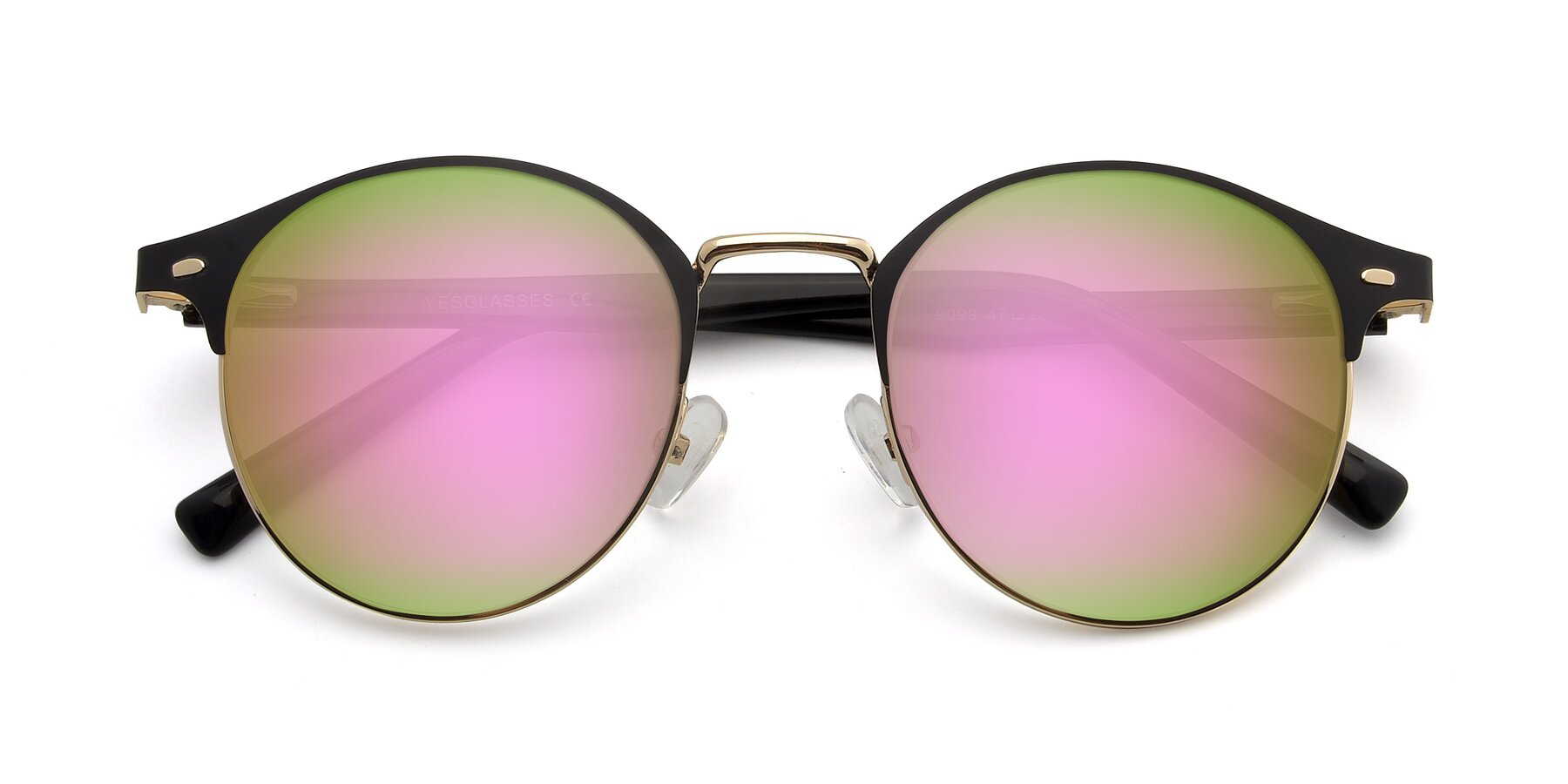 Folded Front of 9099 in Black-Gold with Pink Mirrored Lenses