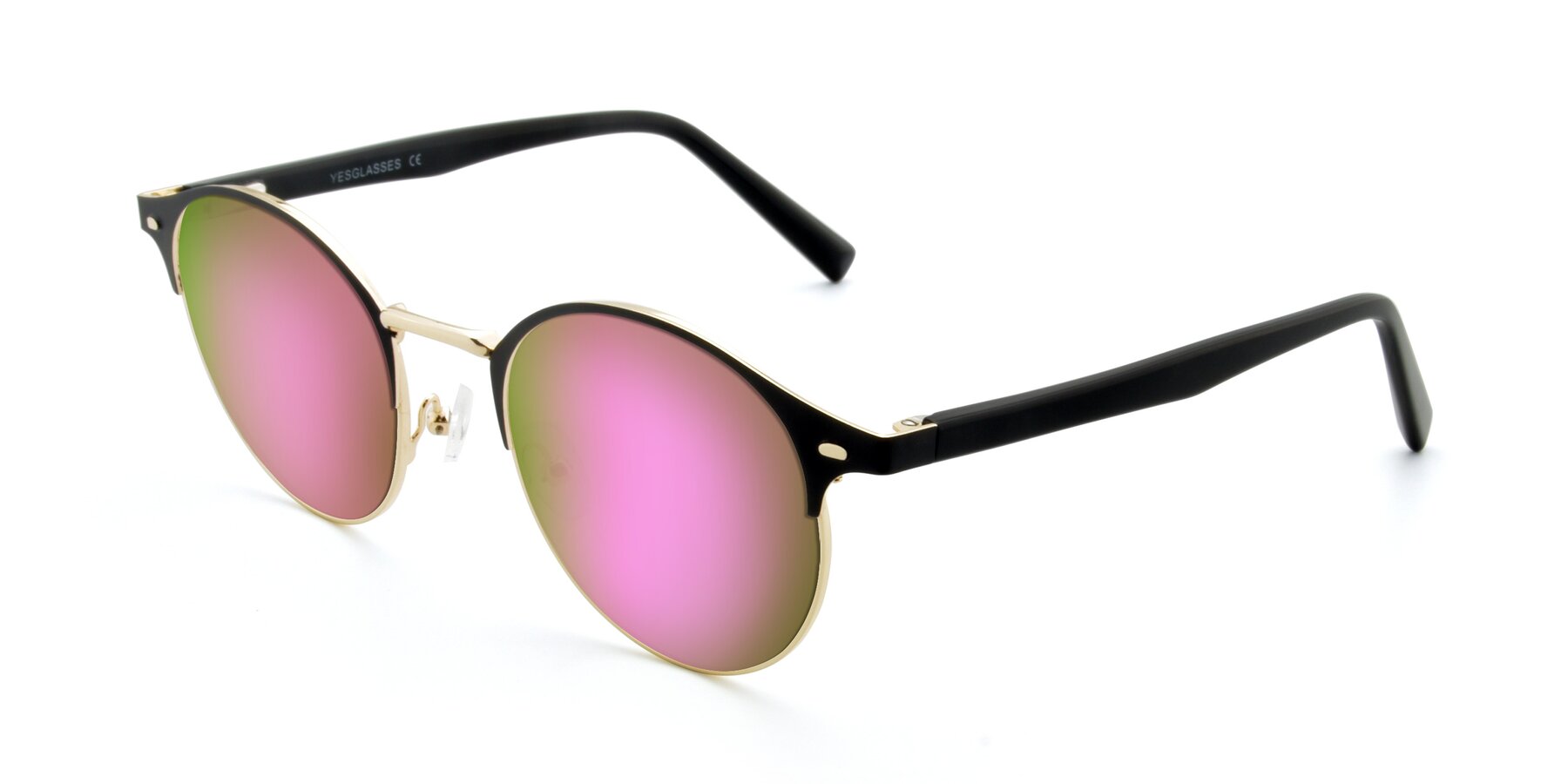 Angle of 9099 in Black-Gold with Pink Mirrored Lenses