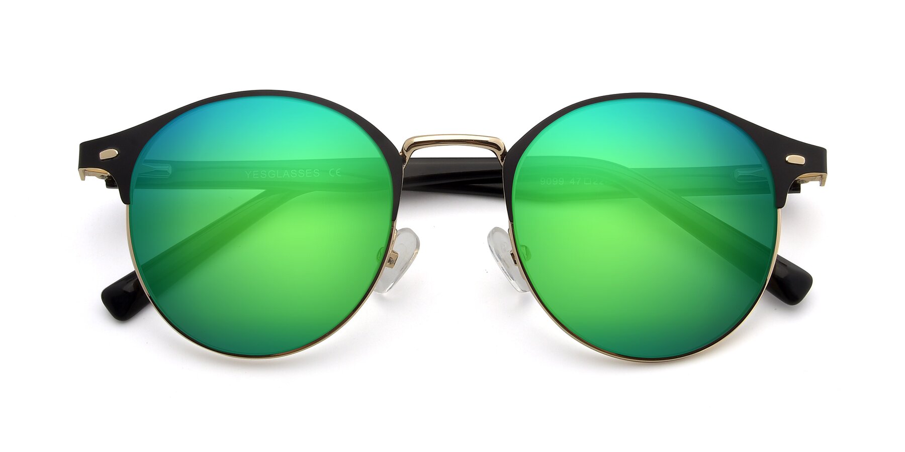 Folded Front of 9099 in Black-Gold with Green Mirrored Lenses
