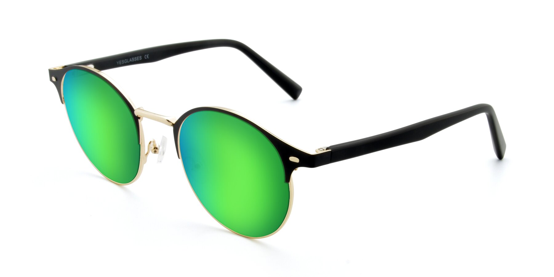 Angle of 9099 in Black-Gold with Green Mirrored Lenses