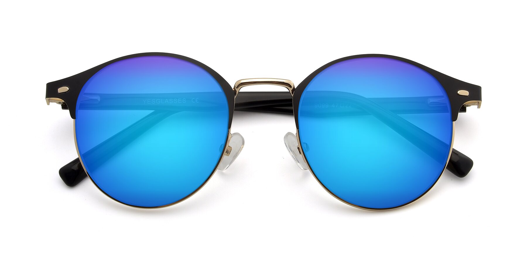 Folded Front of 9099 in Black-Gold with Blue Mirrored Lenses