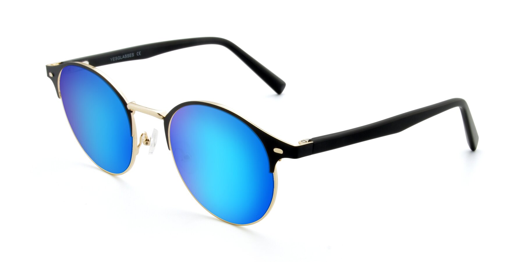 Angle of 9099 in Black-Gold with Blue Mirrored Lenses