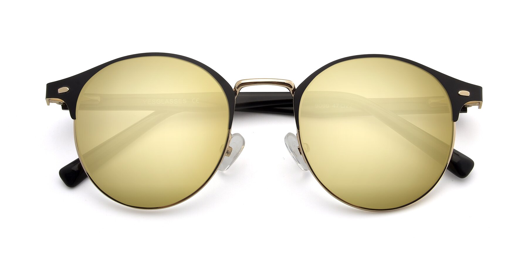 Folded Front of 9099 in Black-Gold with Gold Mirrored Lenses
