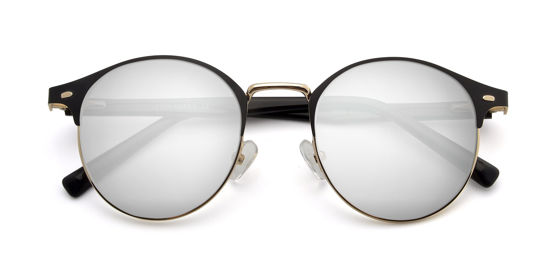 Folded Front of 9099 in Black-Gold with Silver Mirrored Lenses