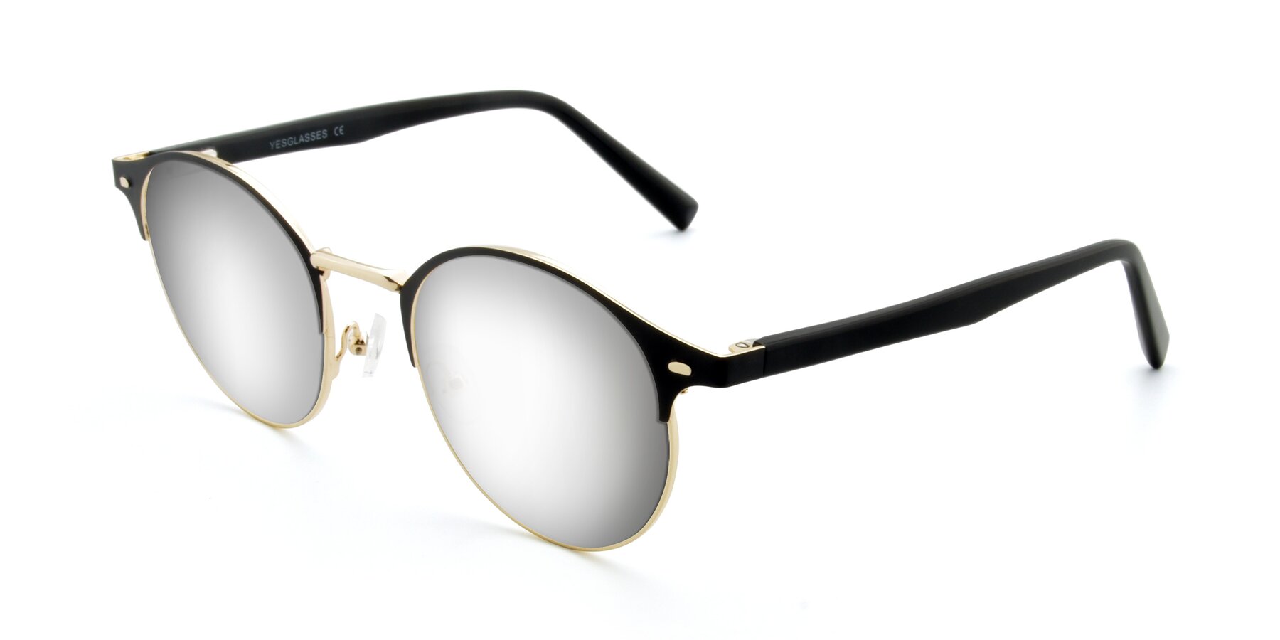 Angle of 9099 in Black-Gold with Silver Mirrored Lenses
