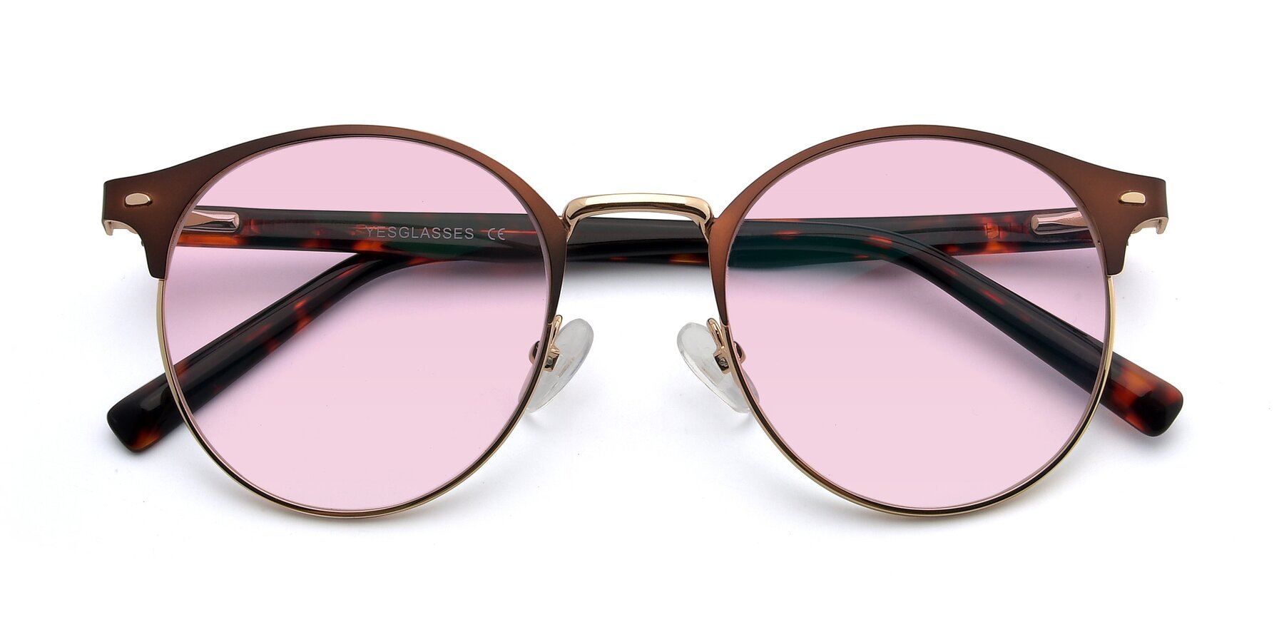 Folded Front of 9099 in Brown-Gold with Light Pink Tinted Lenses