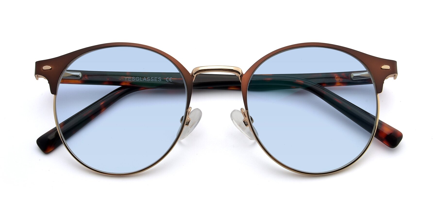 Folded Front of 9099 in Brown-Gold with Light Blue Tinted Lenses