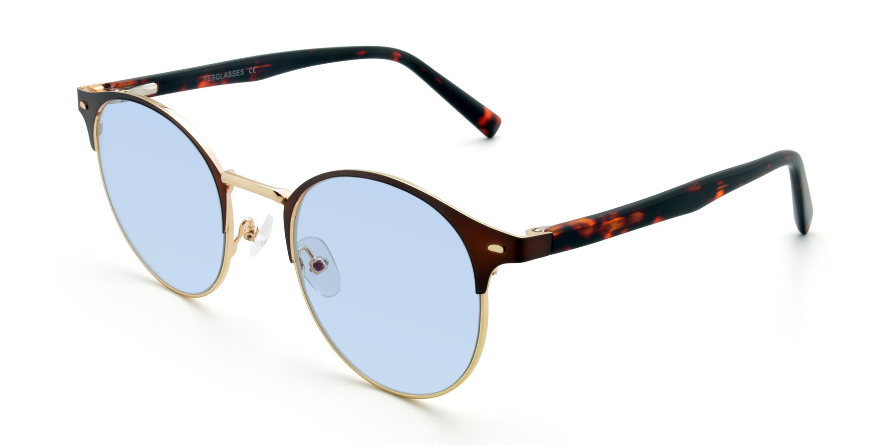 Angle of 9099 in Brown-Gold with Light Blue Tinted Lenses