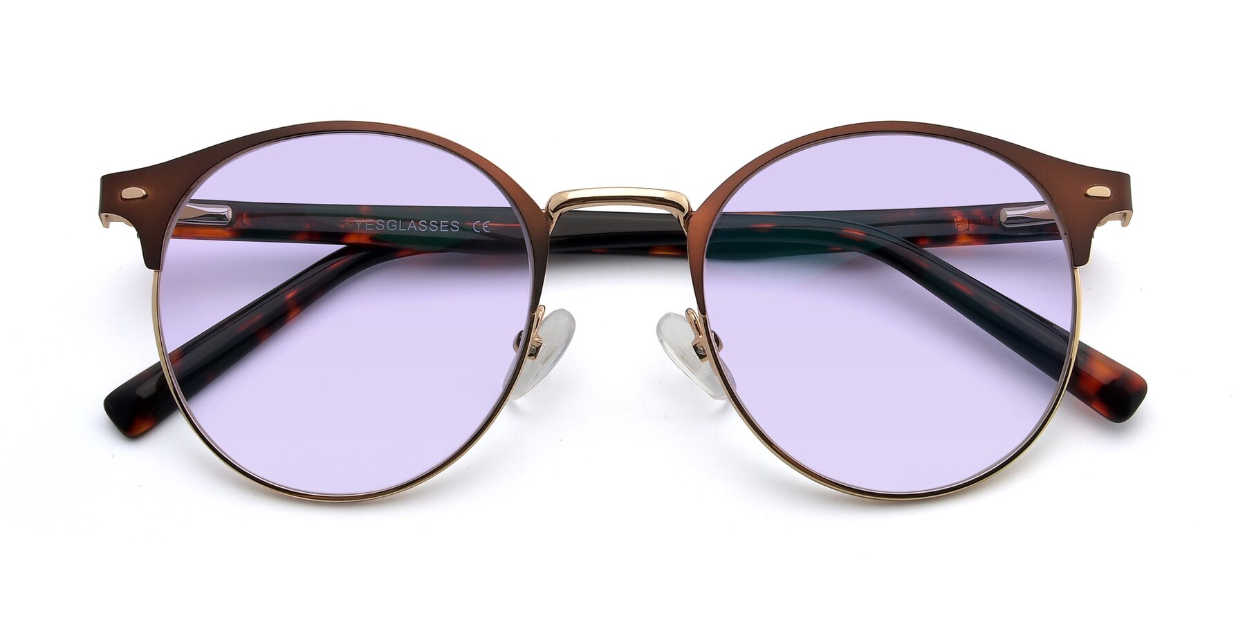 Folded Front of 9099 in Brown-Gold with Light Purple Tinted Lenses