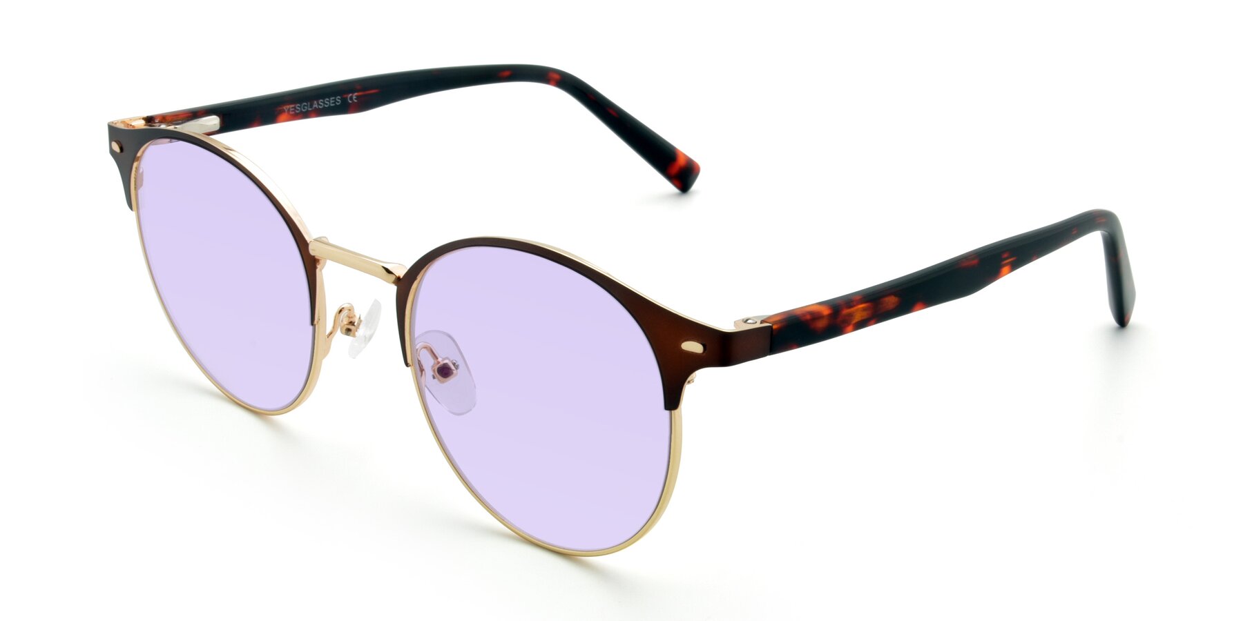 Angle of 9099 in Brown-Gold with Light Purple Tinted Lenses