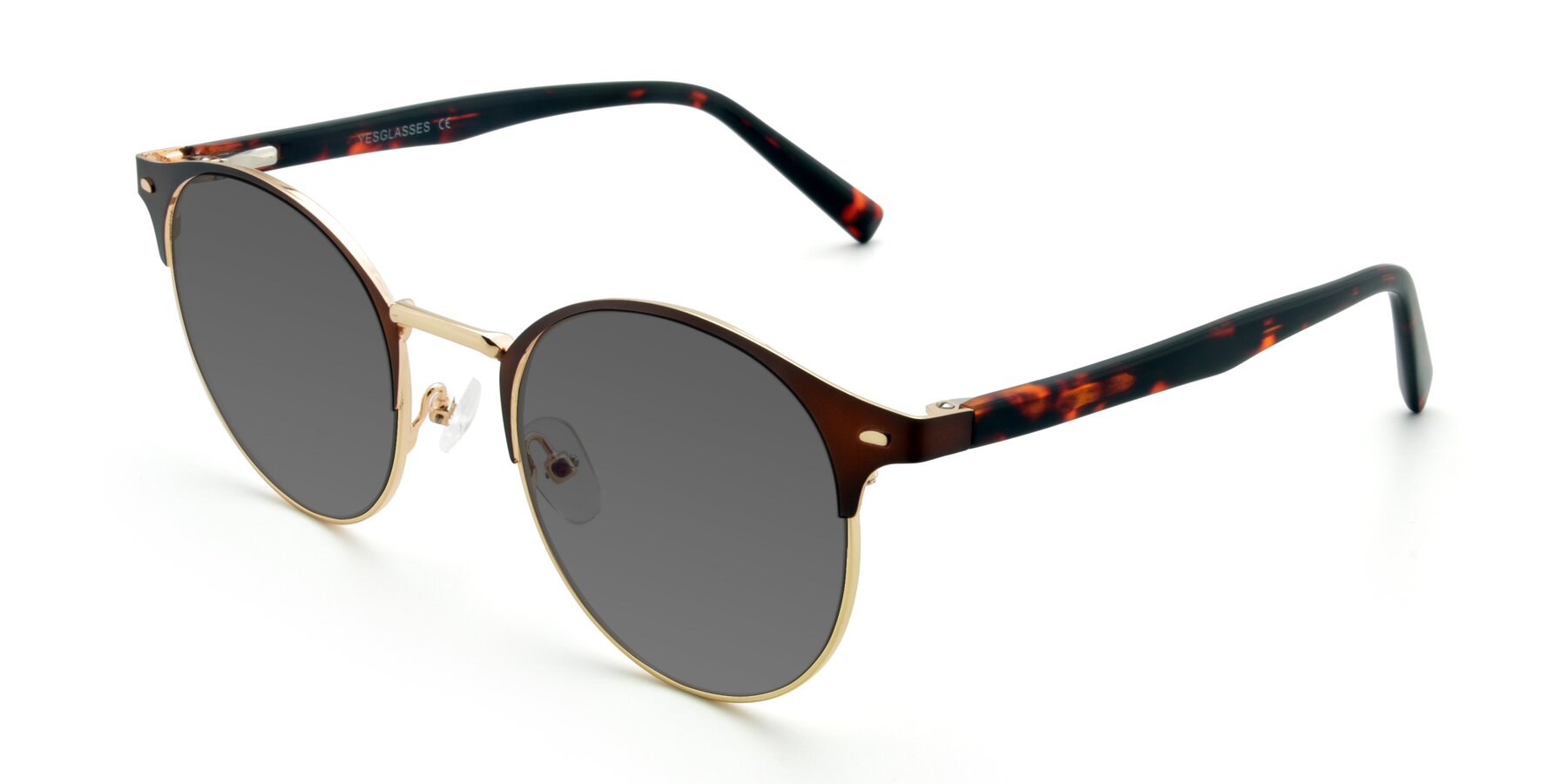 Angle of 9099 in Brown-Gold with Medium Gray Tinted Lenses