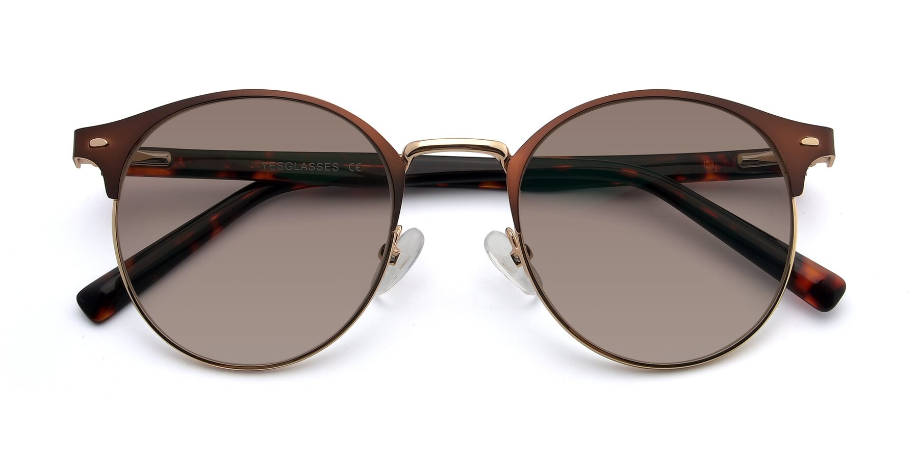 Folded Front of 9099 in Brown-Gold with Medium Brown Tinted Lenses