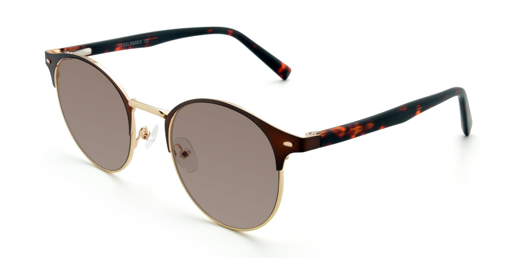 Angle of 9099 in Brown-Gold with Medium Brown Tinted Lenses