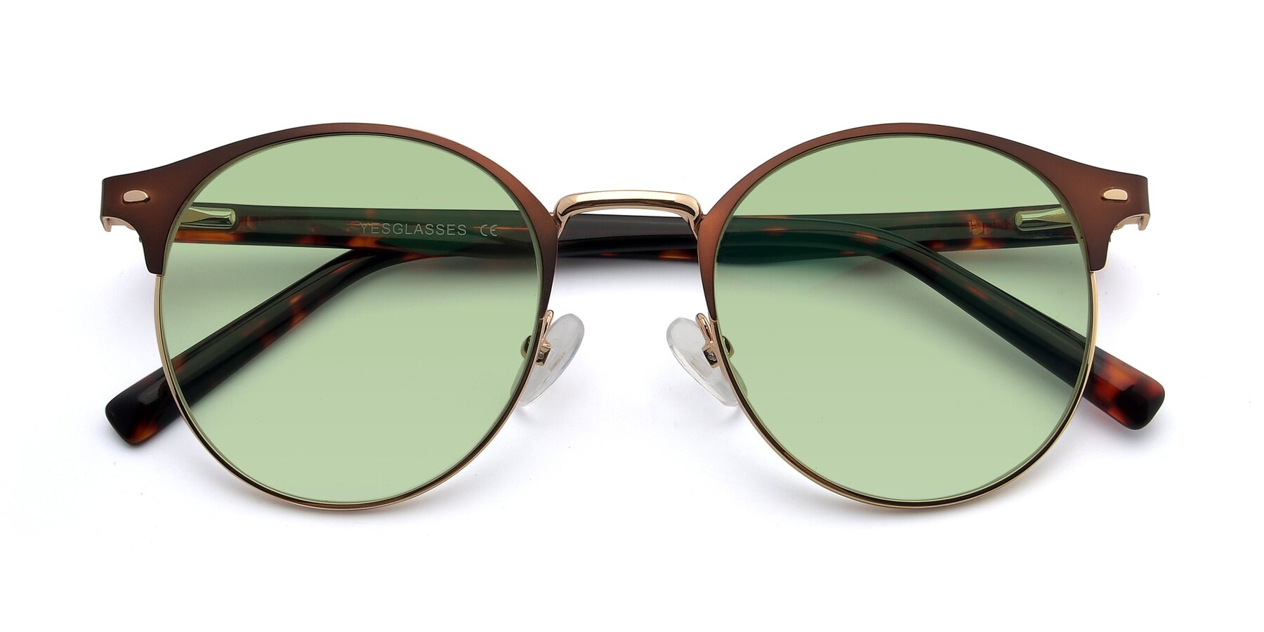 Folded Front of 9099 in Brown-Gold with Medium Green Tinted Lenses