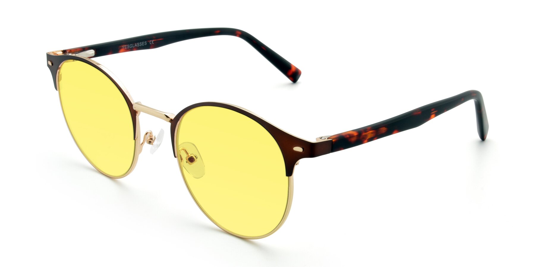 Angle of 9099 in Brown-Gold with Medium Yellow Tinted Lenses