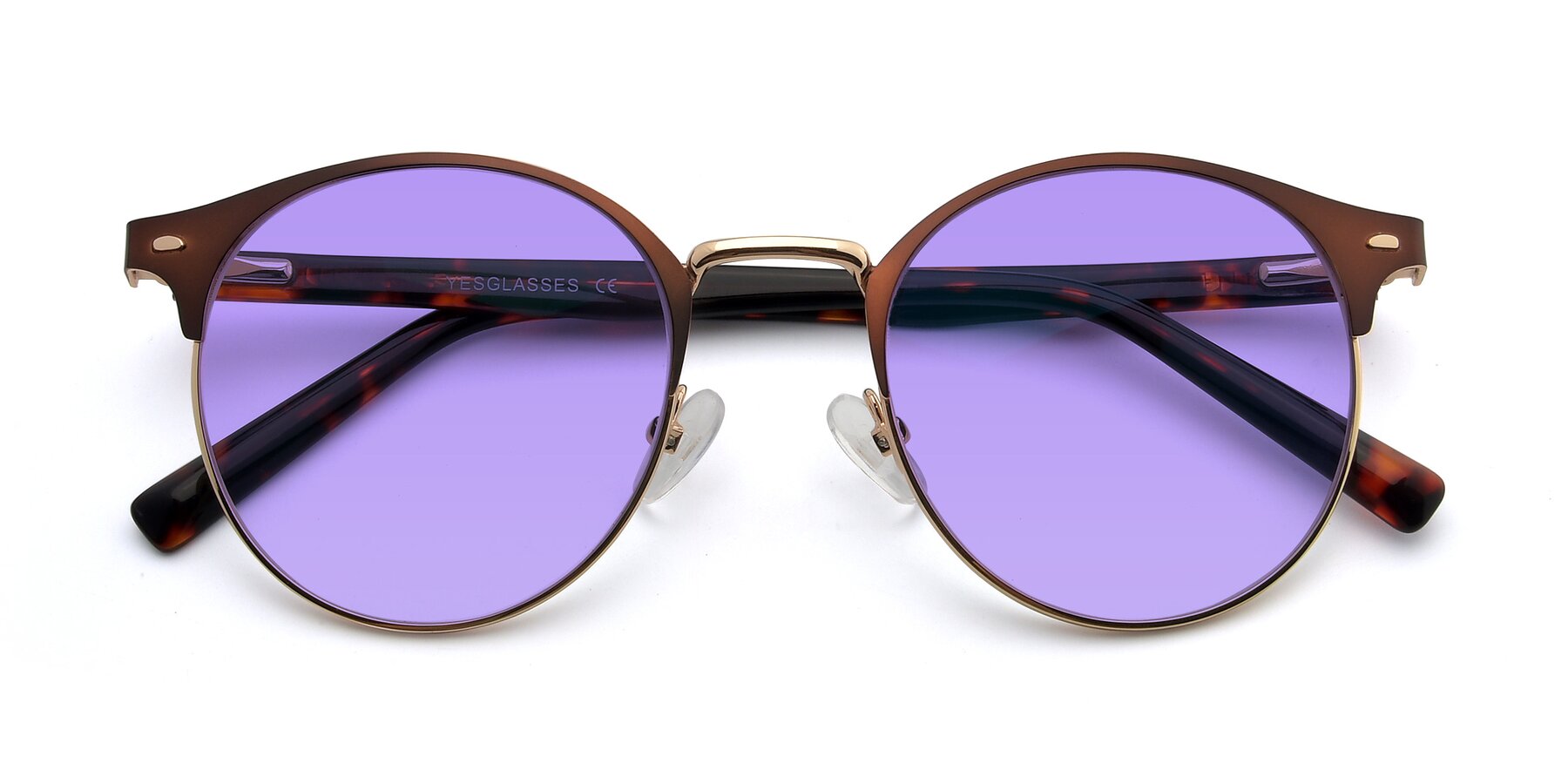 Folded Front of 9099 in Brown-Gold with Medium Purple Tinted Lenses