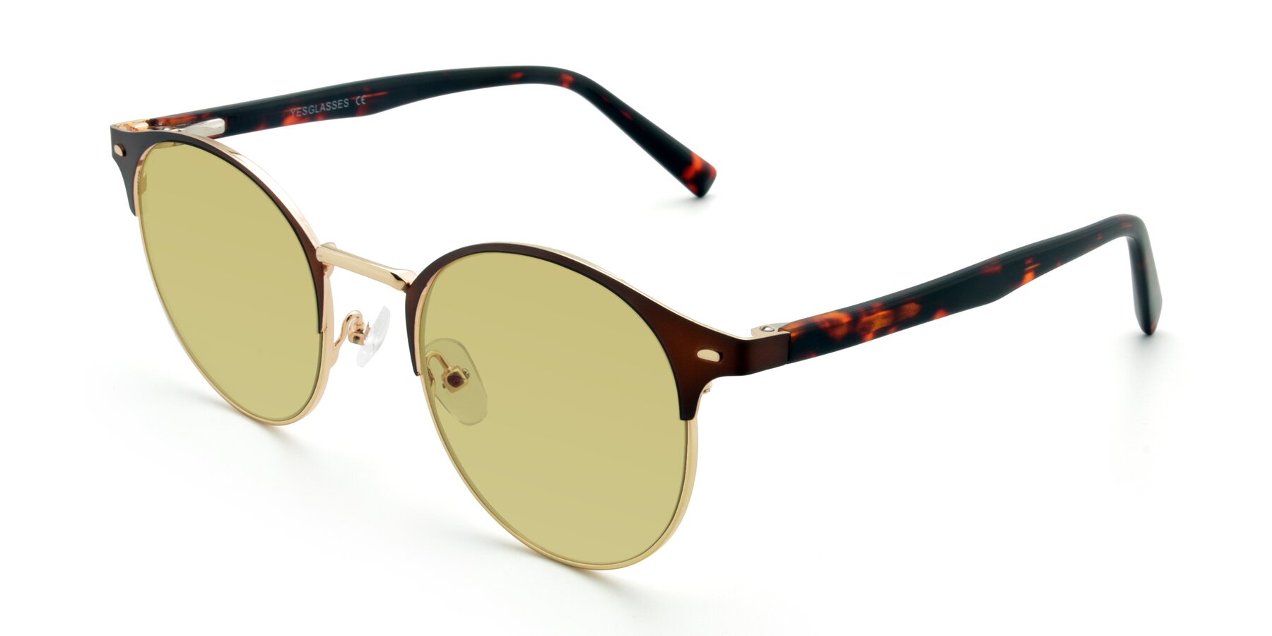 Angle of 9099 in Brown-Gold with Medium Champagne Tinted Lenses