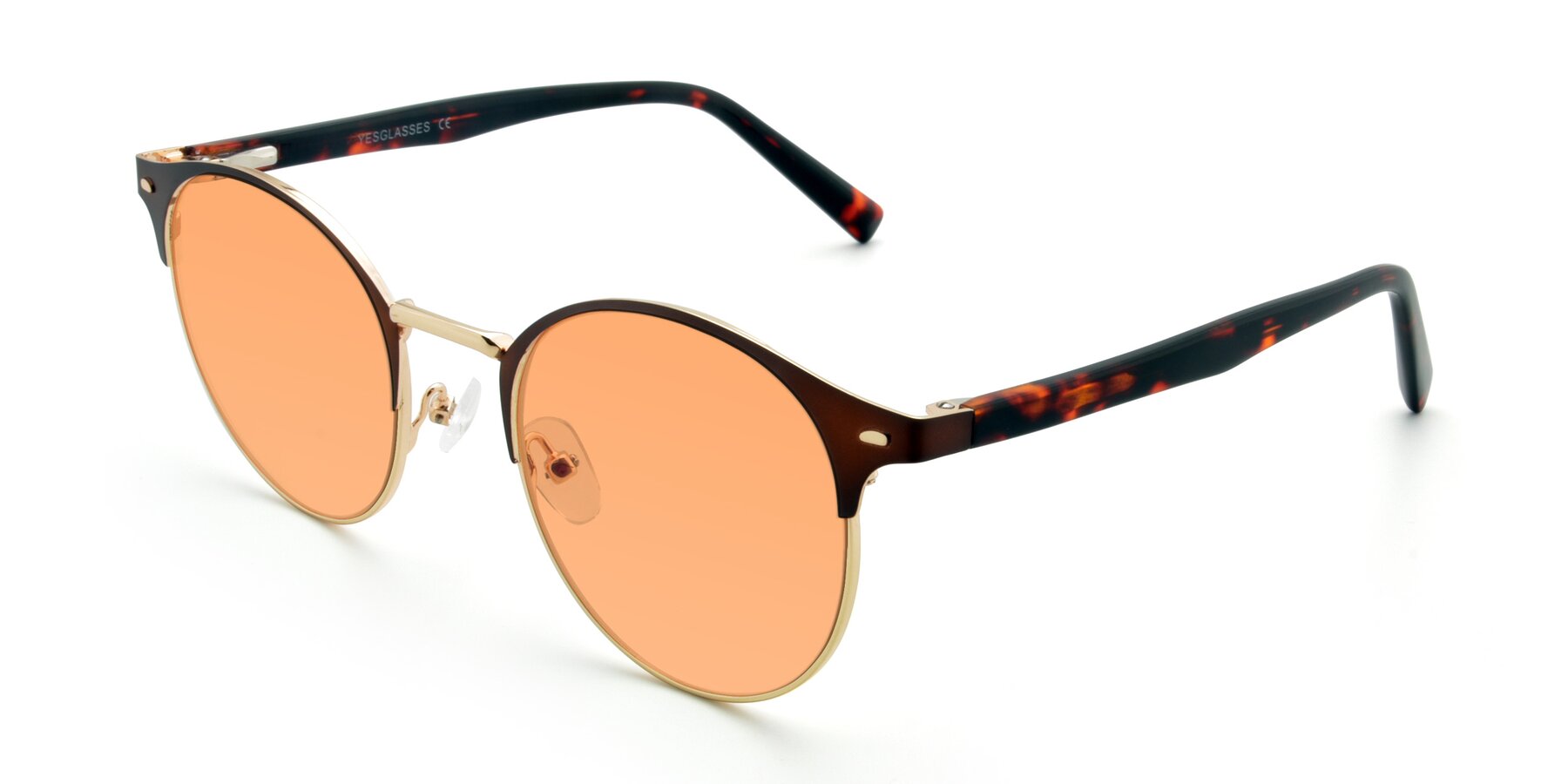 Angle of 9099 in Brown-Gold with Medium Orange Tinted Lenses