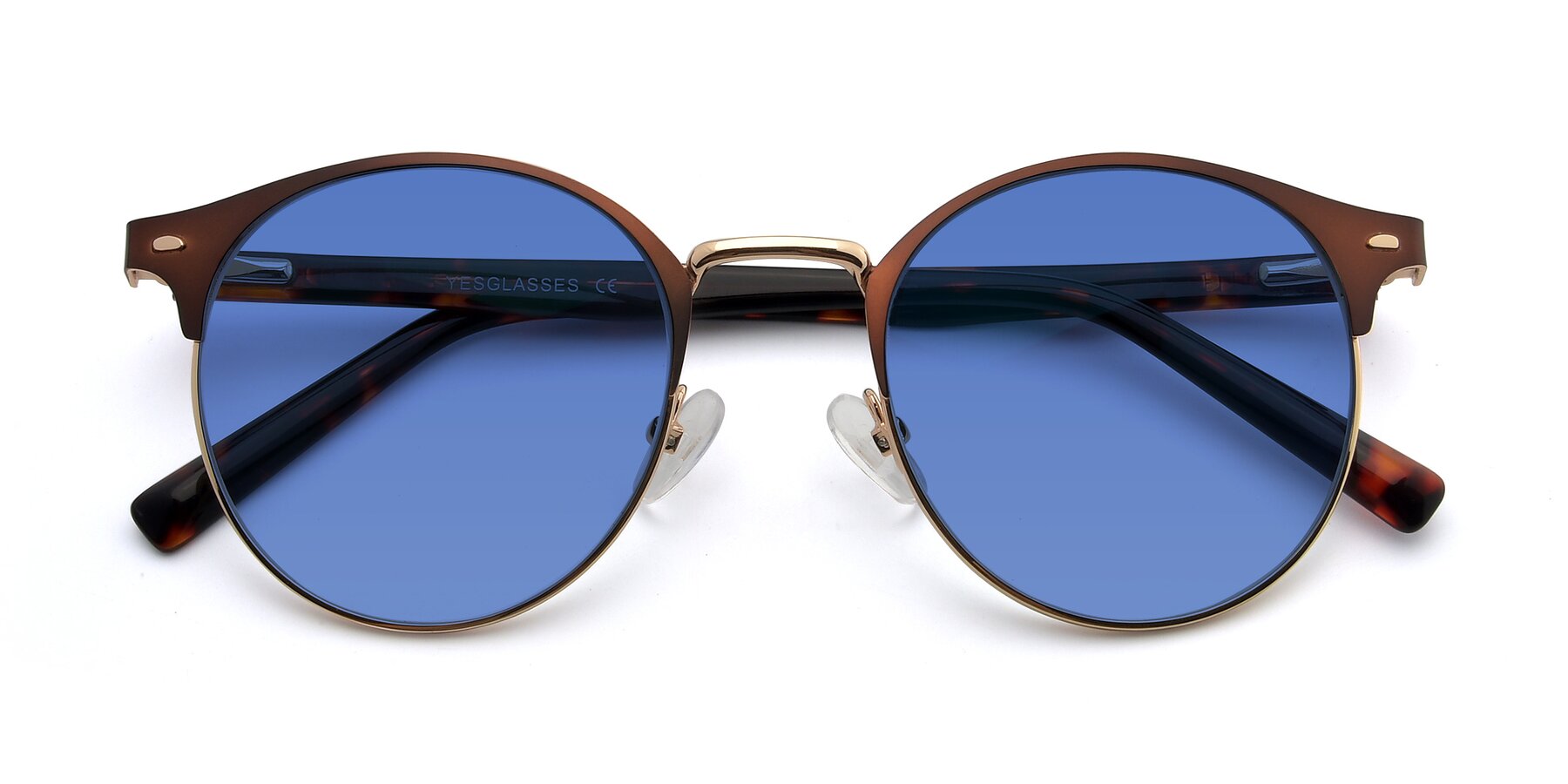 Folded Front of 9099 in Brown-Gold with Blue Tinted Lenses