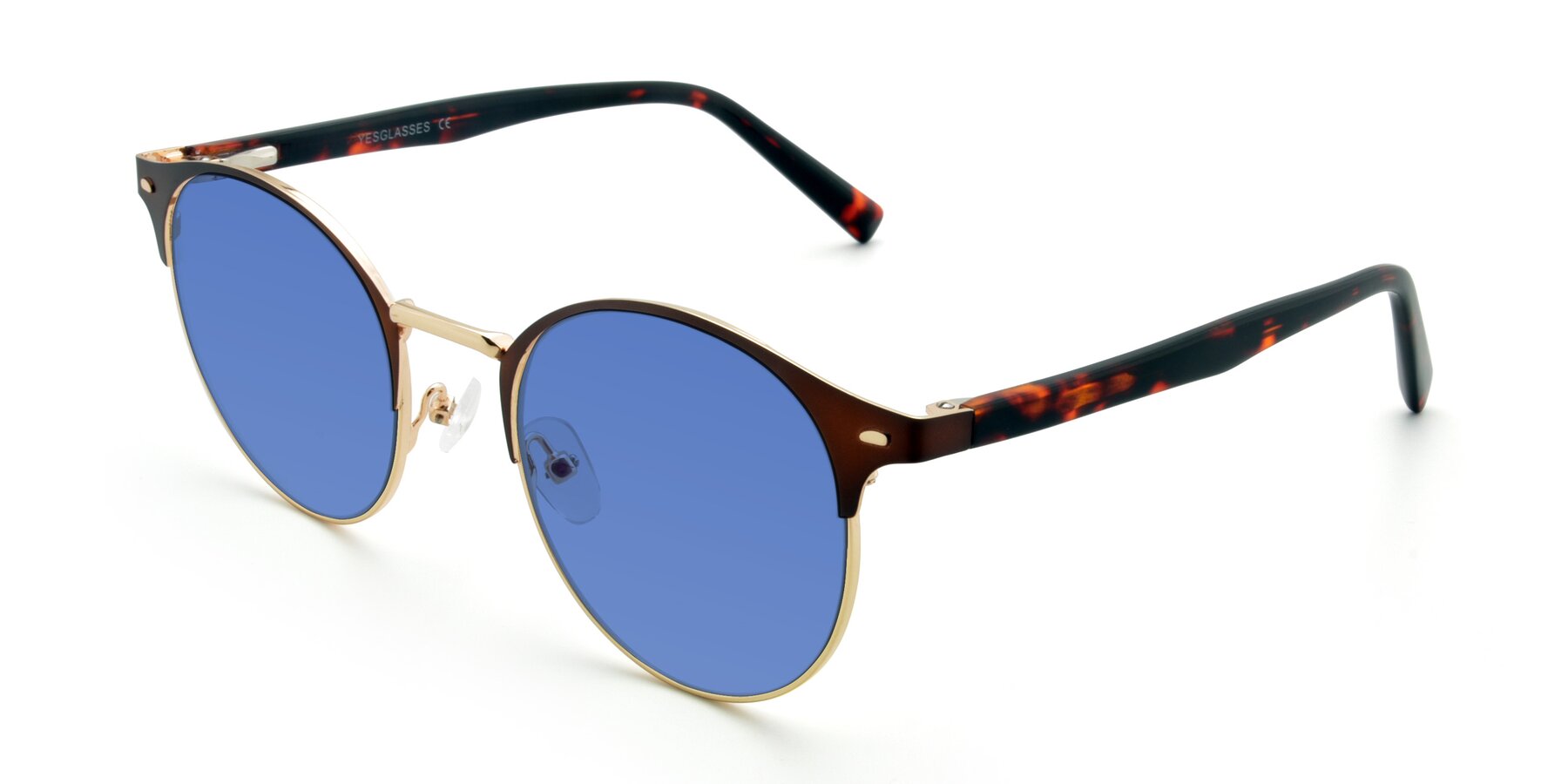 Angle of 9099 in Brown-Gold with Blue Tinted Lenses