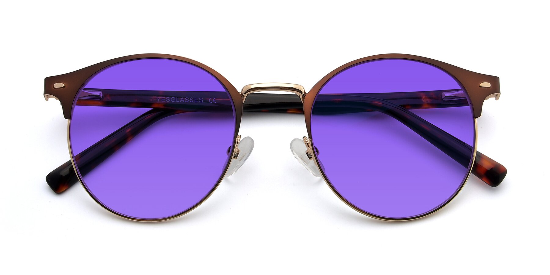 Folded Front of 9099 in Brown-Gold with Purple Tinted Lenses