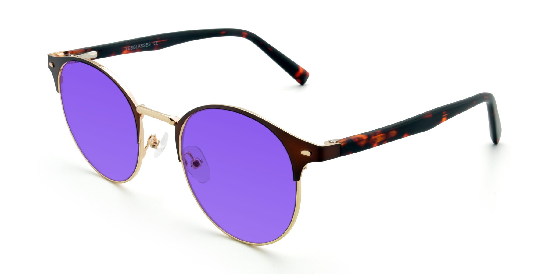 Angle of 9099 in Brown-Gold with Purple Tinted Lenses