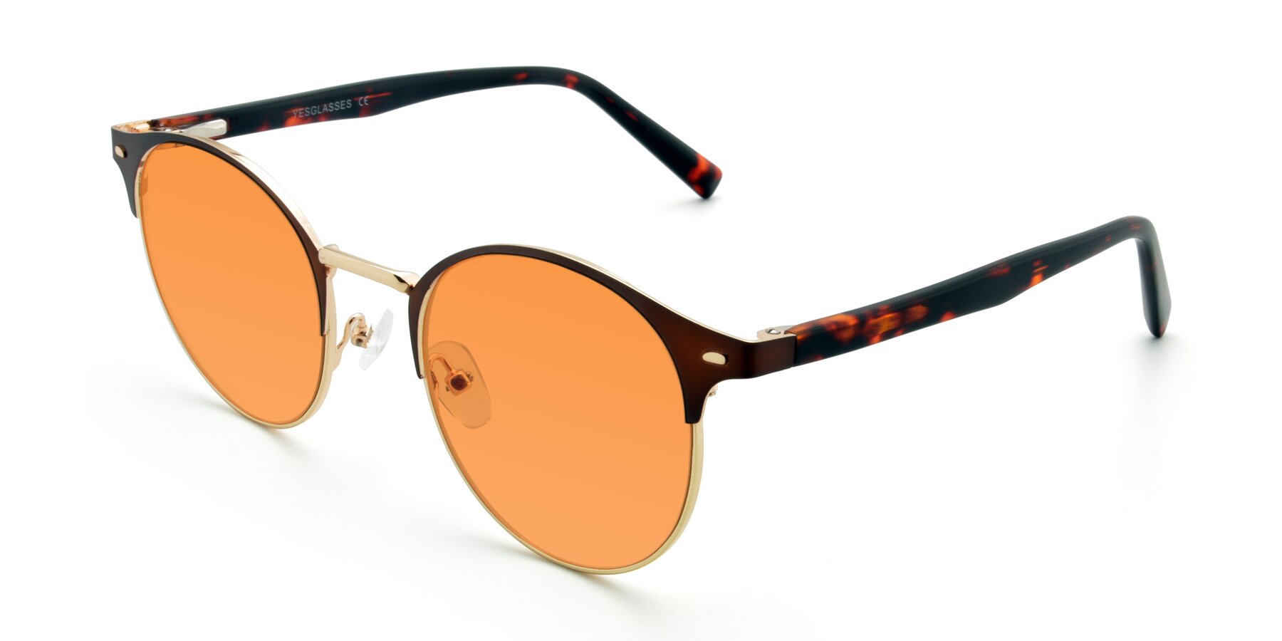 Angle of 9099 in Brown-Gold with Orange Tinted Lenses
