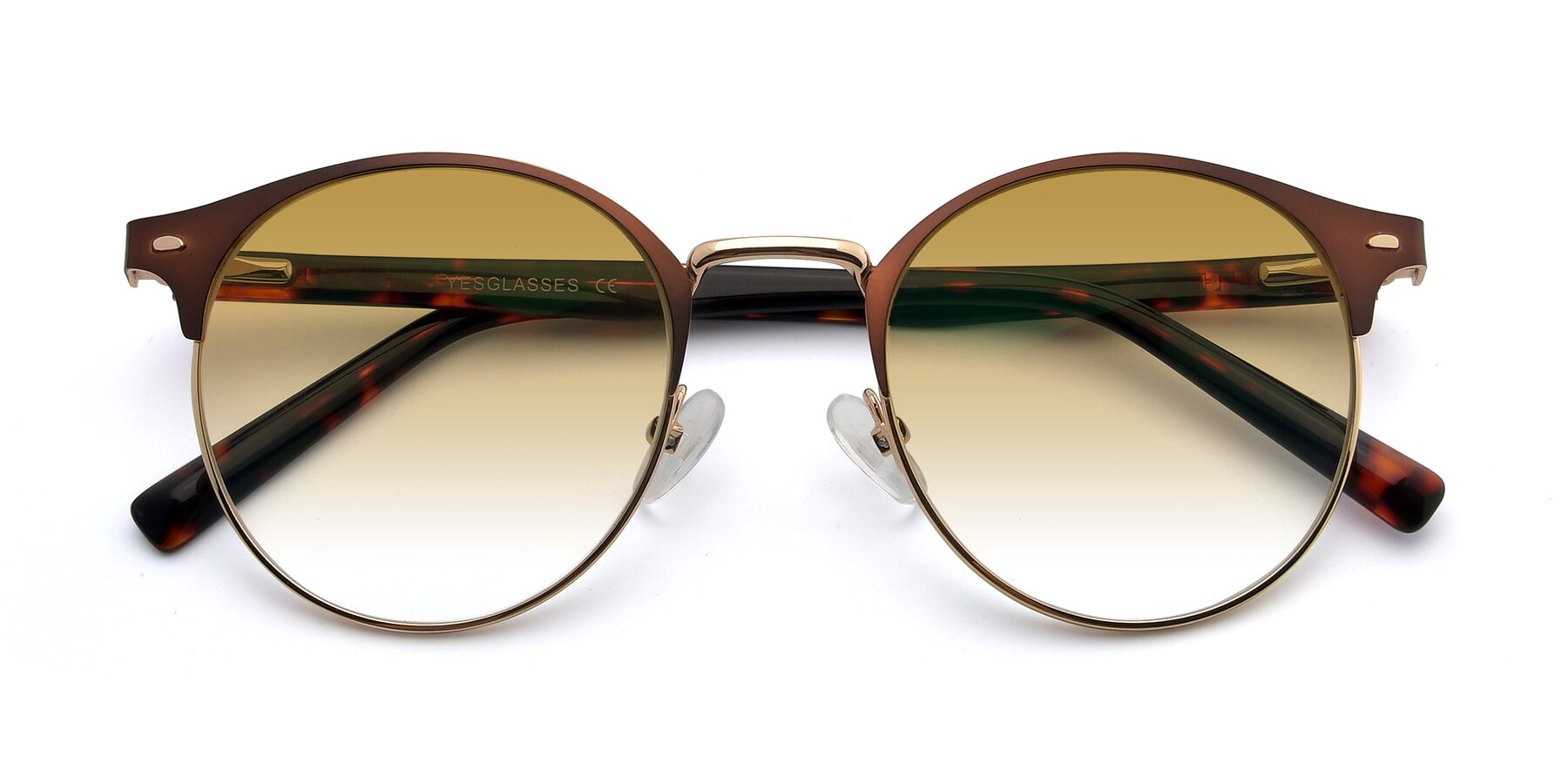 Folded Front of 9099 in Brown-Gold with Champagne Gradient Lenses