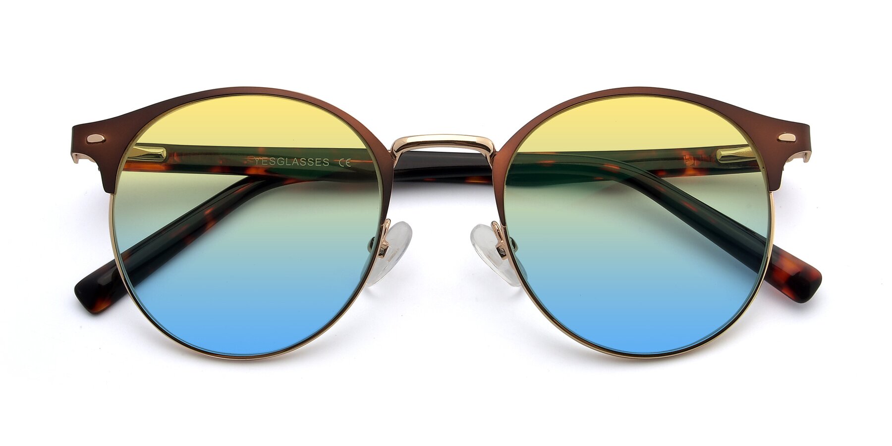 Folded Front of 9099 in Brown-Gold with Yellow / Blue Gradient Lenses