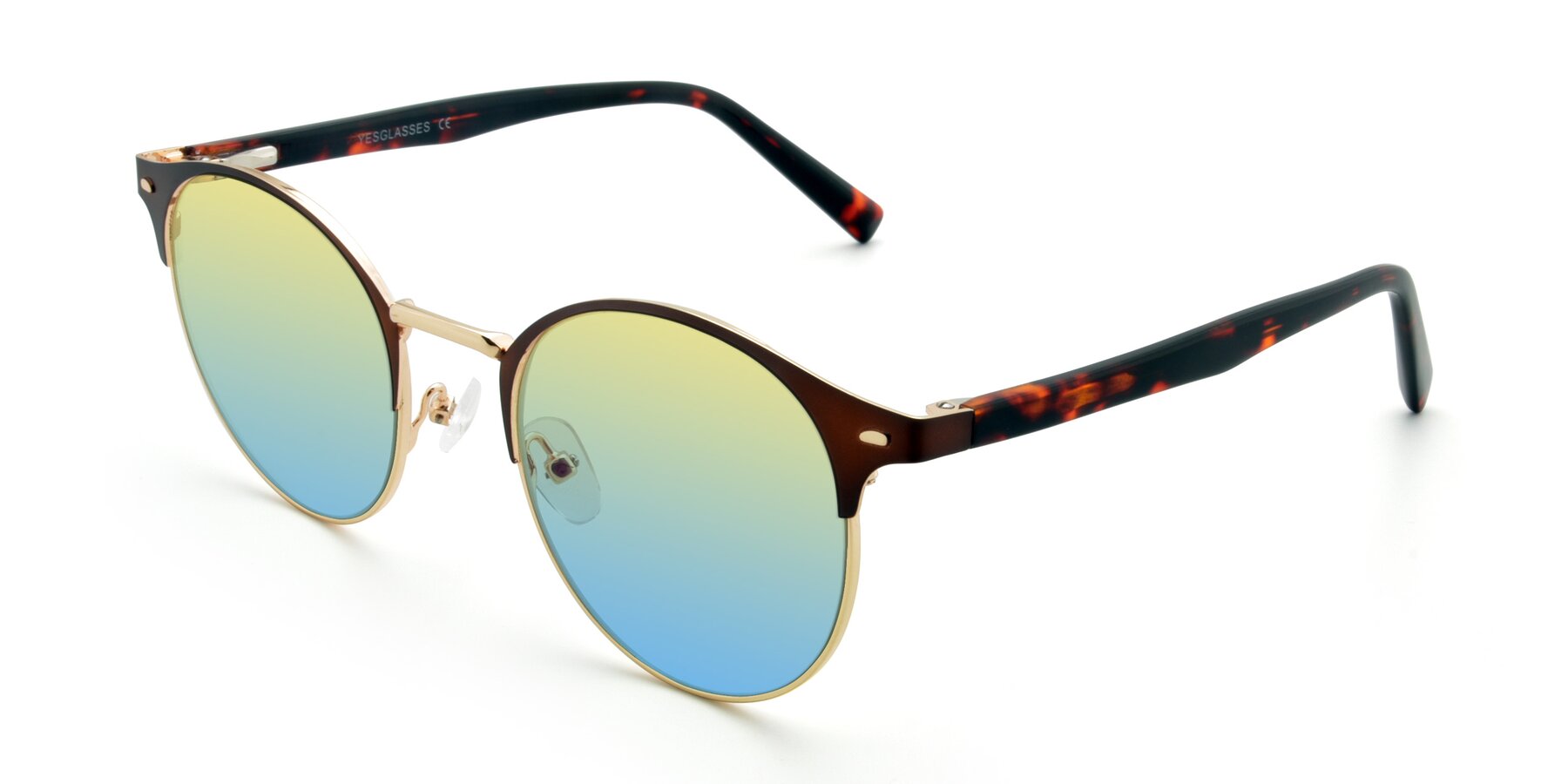 Angle of 9099 in Brown-Gold with Yellow / Blue Gradient Lenses
